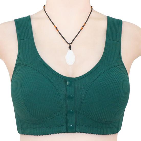 Mid-aged Women Sports Bra Stretchy Fixed Shoulder Strap Front Button Closure Wireless