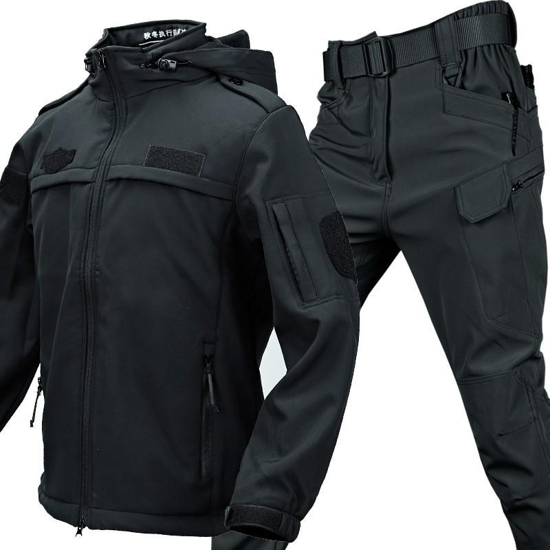 Soft-shell Assault Suit Sharkskin Fleece Thickened Commuting Windproof Outdoor Multi-pocket Military Jacket 4XL