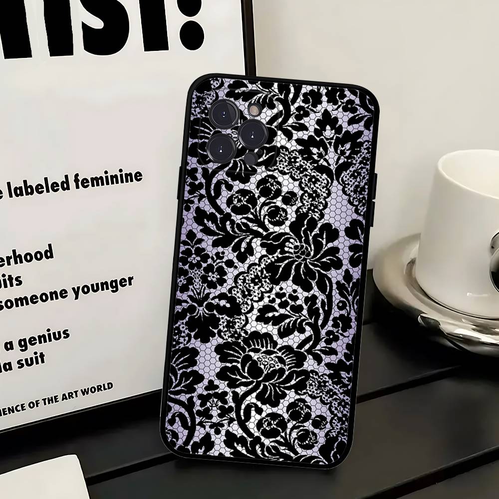 

Lace Style Phone Case For IPhone 16 Pro Max 15 17 Plus 14 13 12 Mini 11 Black Cover iPhone 11 pro