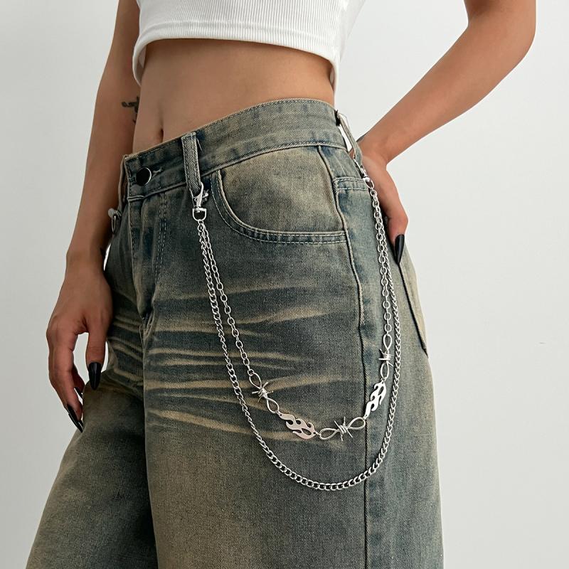 Hip Hop Multilayer Imitation Pearl Cross Charm Jeans Pants Chain Personalized Waist Chain Fashion Wallet Chain Belt Decor