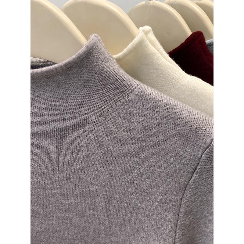 Autumn and winter warm integrated fleece bottoming shirt women's thickened small stand-up collar inner top simple and versatile knitted sweater