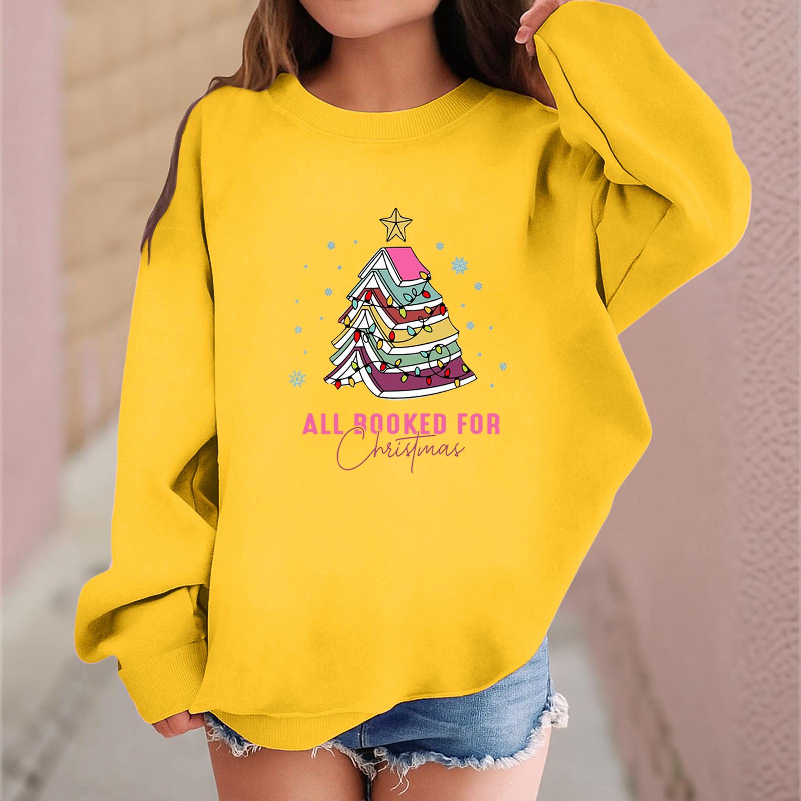 

Детский модный повседневный пуловер с длинными рукавами и свободного кроя с рождественским принтом 160 жёлтый