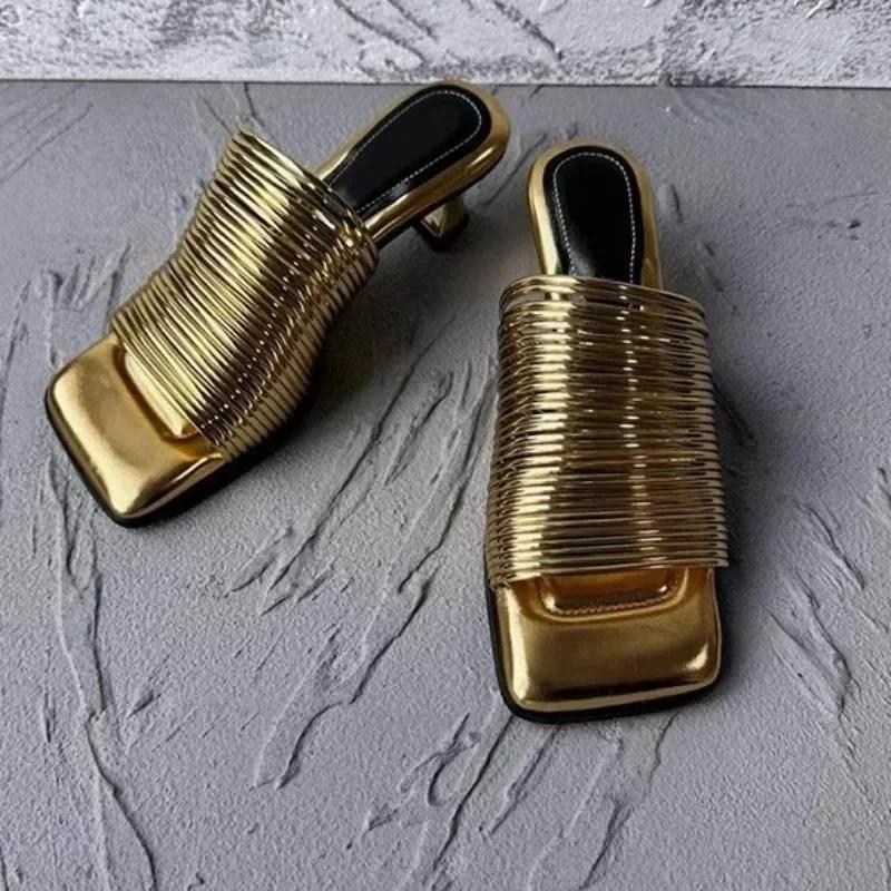 Damskie klapki designerskie, letnie, sandały na szpilce z kwadratowym noskiem, modne, codzienne, półpantofle dla kobiet, designerskie klapki, sandały damskie