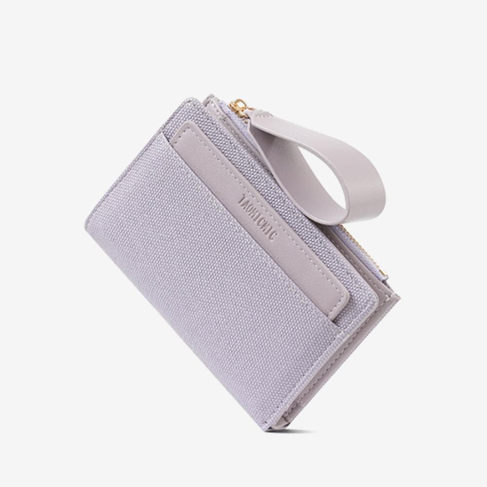 New PU Women's Purse Solid Color Fold Over Short Wallet Large Capacity with Zipper Design Card Bag