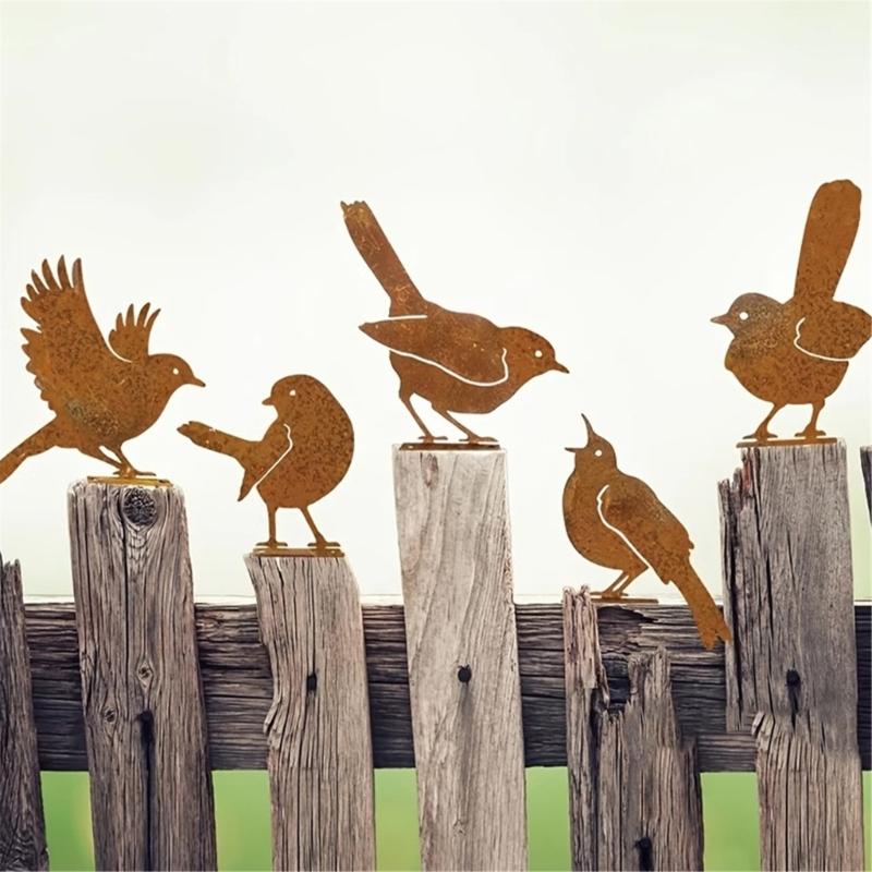 Pack Of 5 Iron Bird Garden Decorations With Weatherproof Design For Outdoor Use Decorative Backyard Ornament