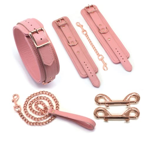 Liebe Seele Luxury SM Goods Collar Handcuffs Restraint Set Genuine Leather Cosplay Training Queen (Pink)