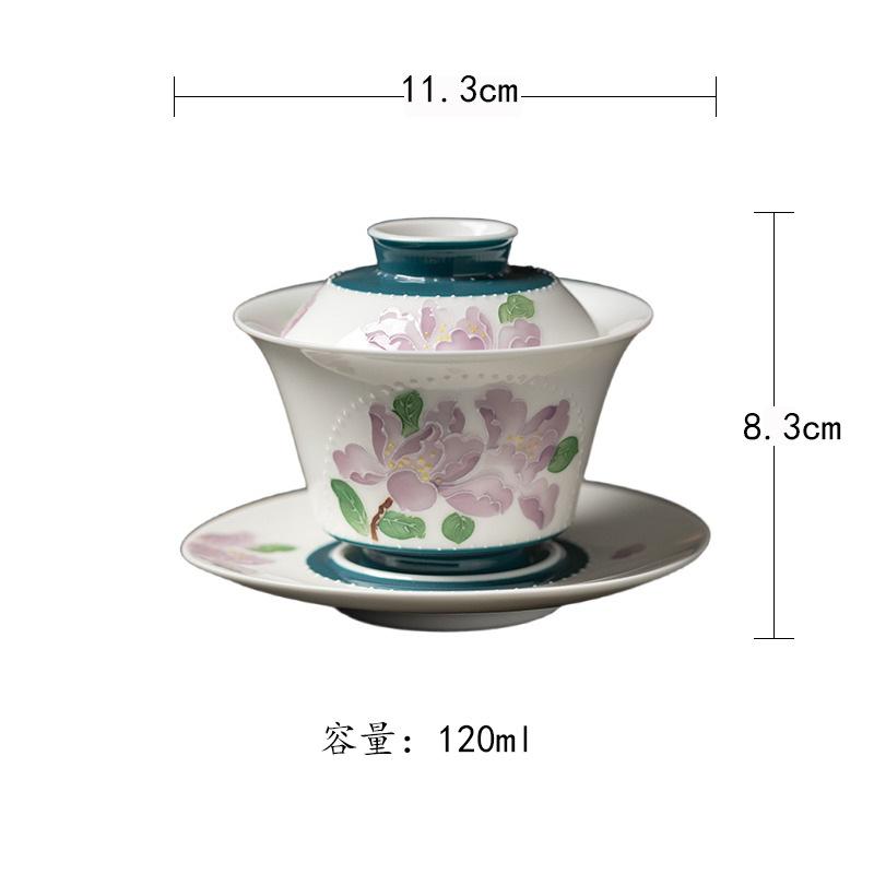 

120ml Hand-painted Iris Bead Curtain Gaiwan Zen Tea Tureen Tea Bowl With Lid Kit Tea Maker Cover Bowl Chinese Tea Set Craft
