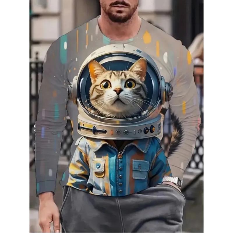 Men's 3D Printed Crew Neck Long Sleeve T-Shirt Fashion Versatile Trend Breathable Casual