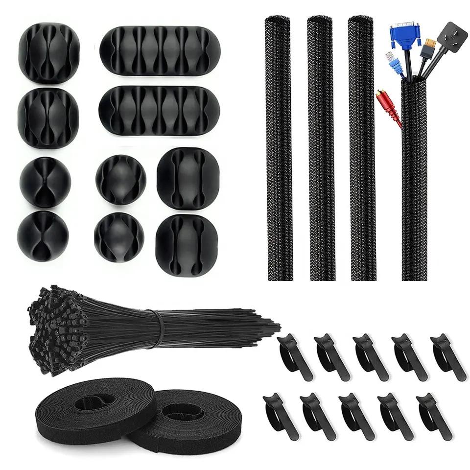 

New Cable Management Kit With Cable Organizer Straps Hook & Loop Ties And Sleeves B