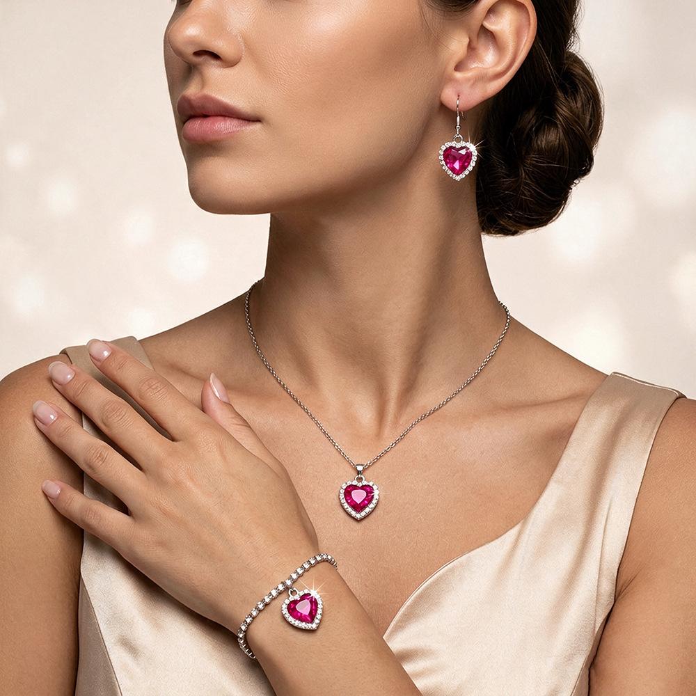 European and American Niche Design Jewelry Light Luxury Full Diamond Love Pendant Neck Chain Earrings High-end Necklace Set