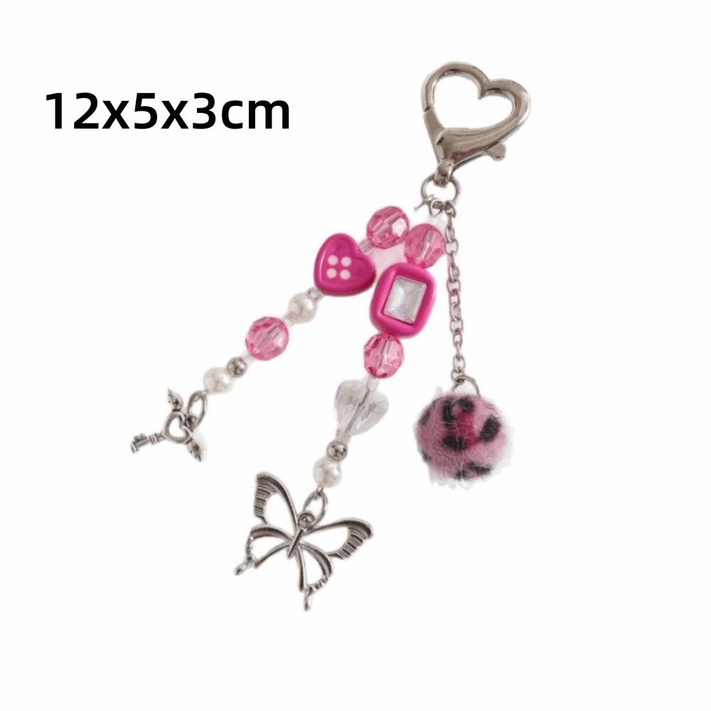 Handmade Beaded Keychain Pearl Heart Beaded Star Pendant Keychain DIY Charm Keychain For Backpack