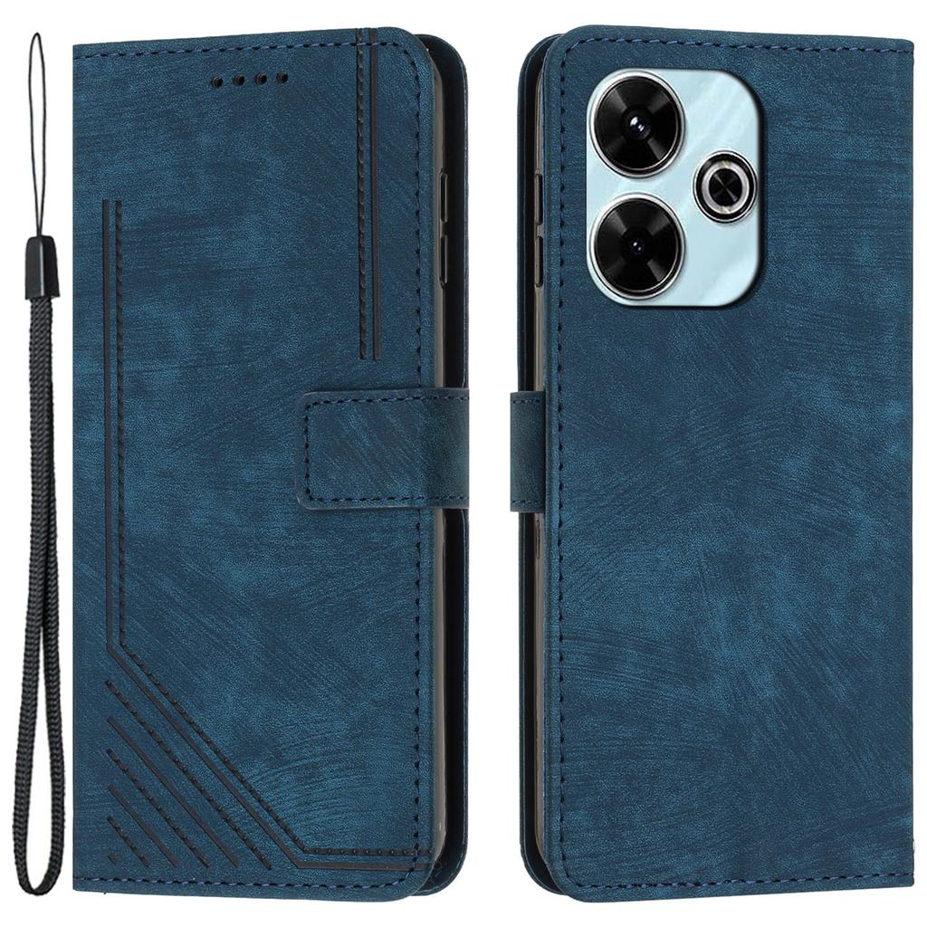 For Xiaomi Poco M6 4G/Redmi 13 5G/13 4G/Note 13R 5G Case Lines Imprint Shockproof PU Leather Phone Shell