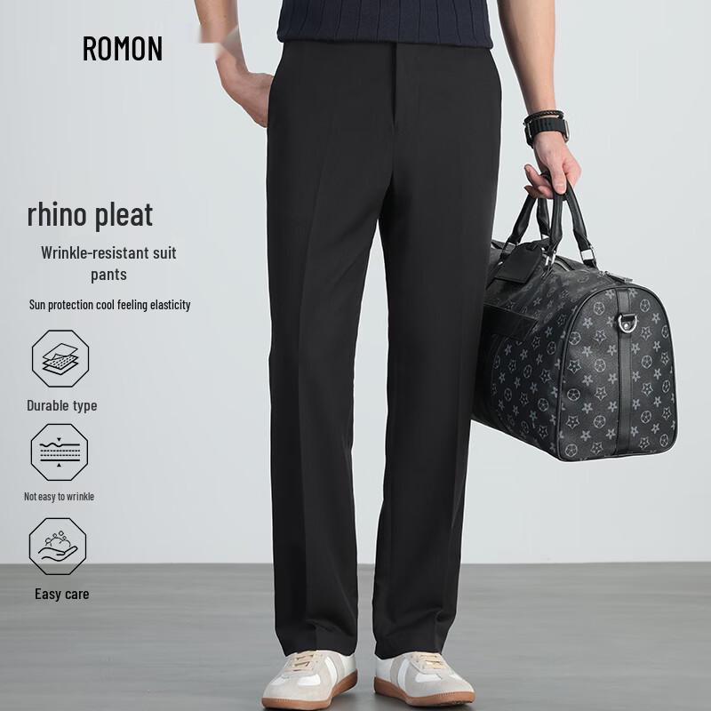 Luomeng Men s Anti-Wrinkle Straight Fit Business Casual Trousers 33