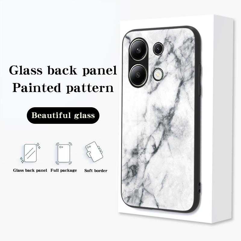 For Xiaomi Redmi Note 13 4G Anti-Drop Phone Cover Tempered Glass Case Marble Pattern Phone Shell