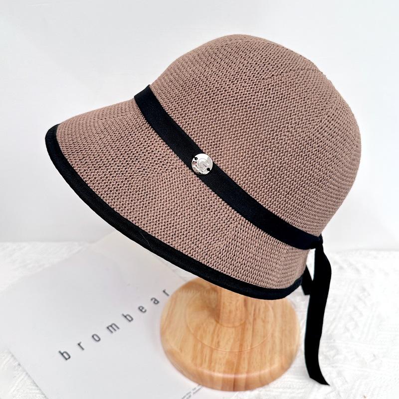 Spring and Summer Women's British Top Hat Thin Knitted Basin Hat Seaside Vacation Simple Sunshade Fashion Bucket Hat