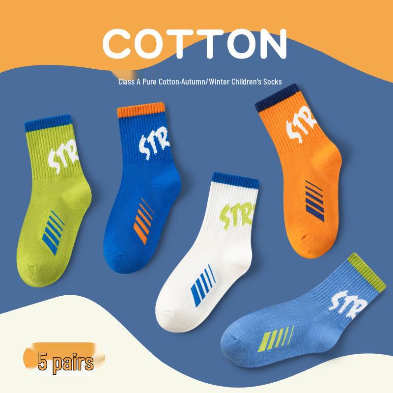 

Kids Mid-Calf Autumn/Winter Combed Cotton Socks - Breathable, Deodorant, Sports Style 3-5 years (shoe size 22-26)