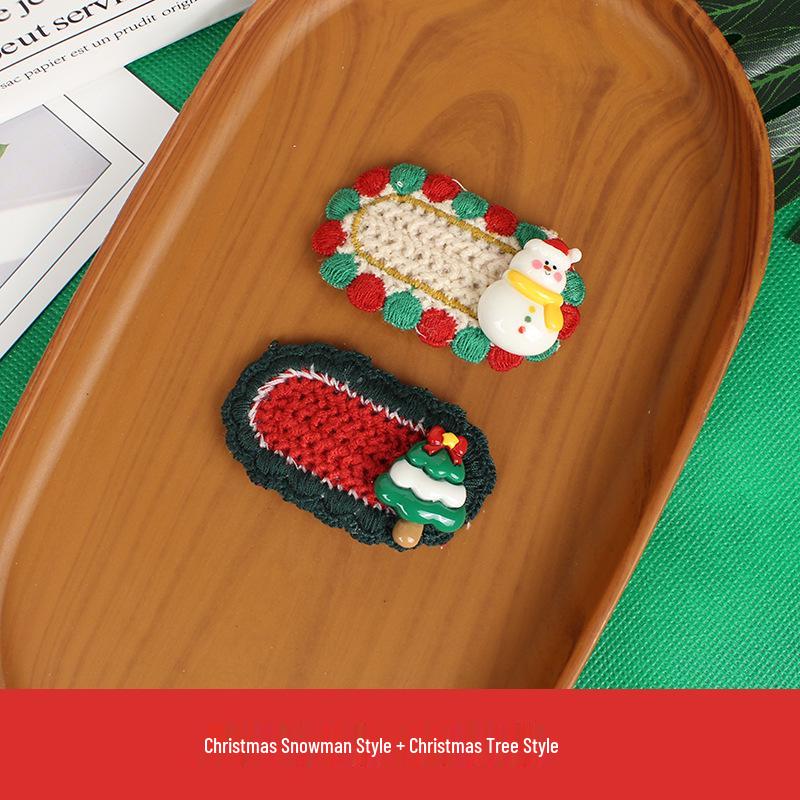 Handmade Knitted Christmas Hair Clips: Cute Santa Claus & Snowman Accessories for Adults and Kids