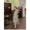 Retro new national style ink painting pleated vest dress women's summer new design temperament A-shaped long skirt