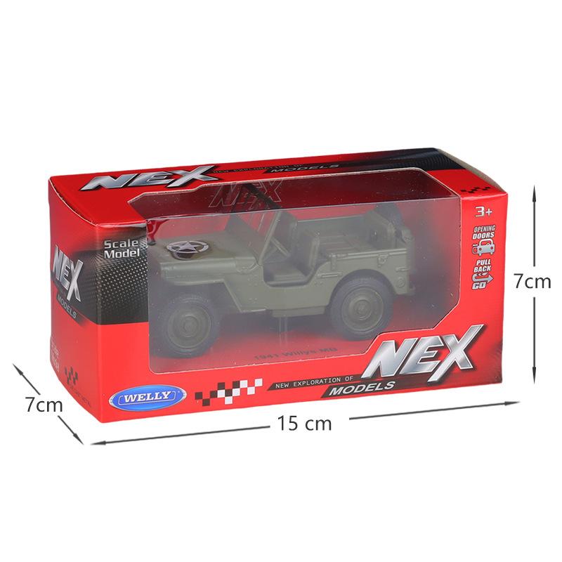 1/36 Willys MB Jeep Coche de Juguete Modelo Welly Metal Fundido a Presión Miniatura Retroceso Colección de Vehículos Militares Regalo para Niños Niños Niño