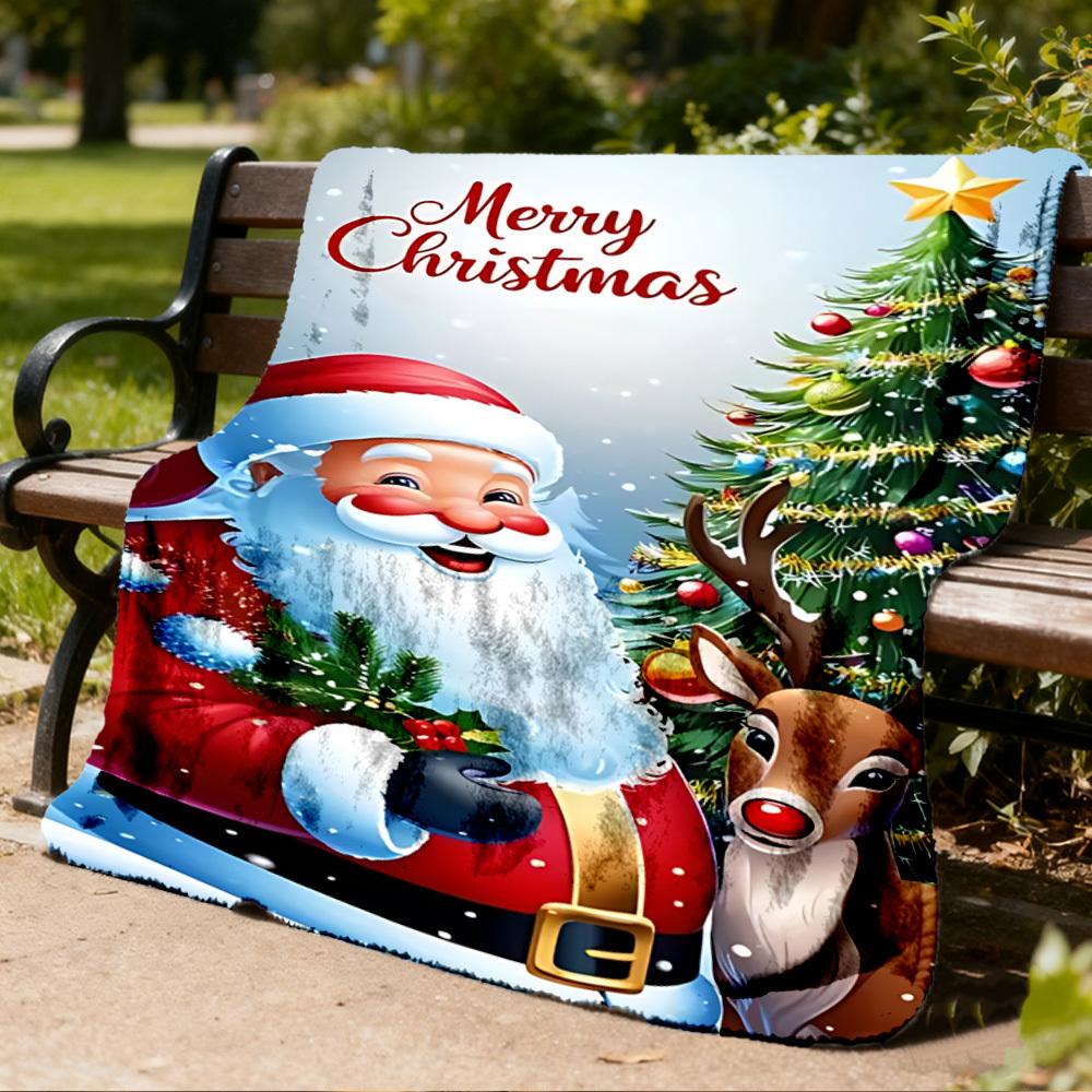1pc Christmas Santa Claus Outdoor Blanket - Lightweight Flannel Throw For Travel, Camping, Gifts For Family Or Friends Yy251114254