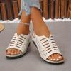 Fashion Woman Leather Summer Fashion Wedge Female Large Size Mid-heeled Platform Black New Comfortable Retro Sandals for Women