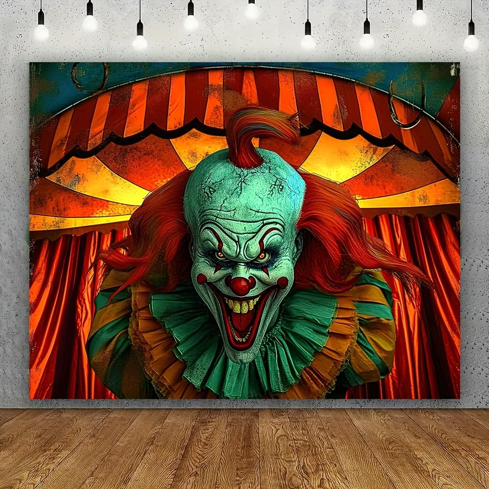 Horror Circus Theme Background: A Huge Evil Clown - Halloween Photography Background - Birthday Party Decoration