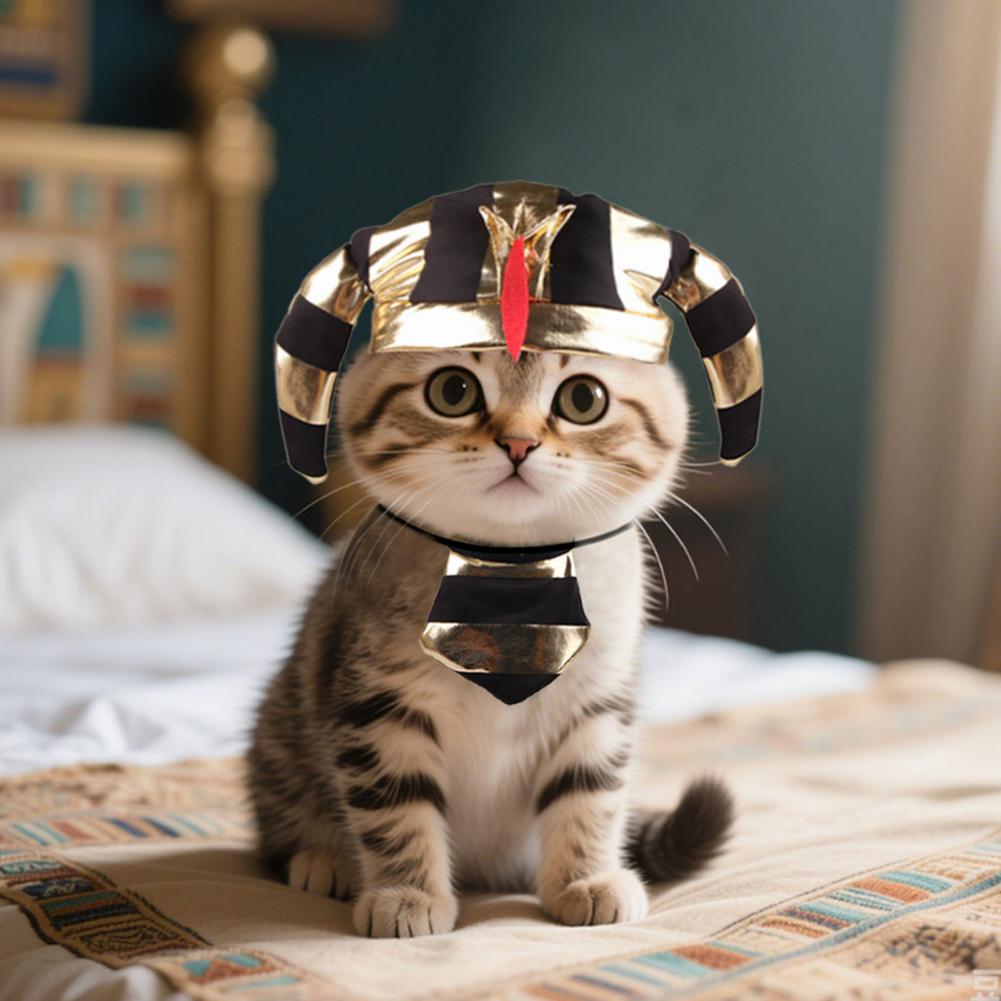 Festive Pet Attire Halloween Pet Costume Egyptian Pharaoh Pet Cosplay Costume Set for Small Medium Cats Dogs for Dress-up