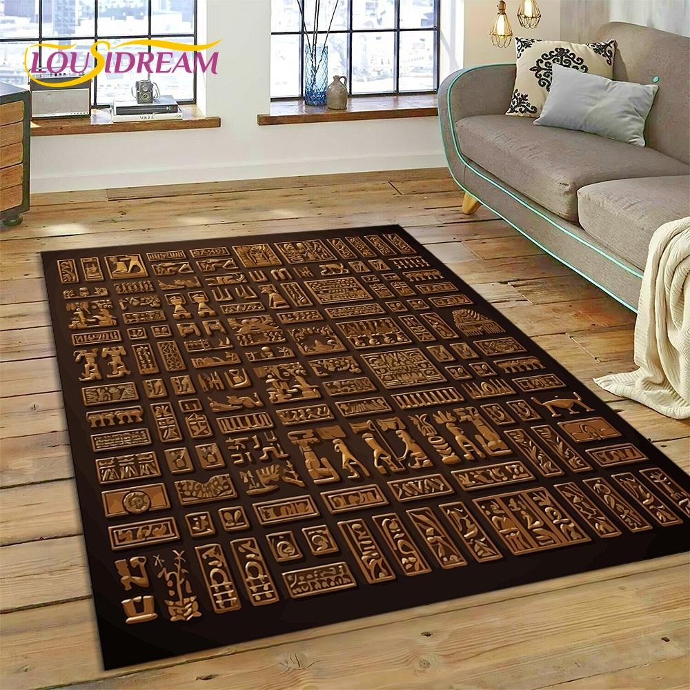 3D Pharaoh Hieroglyphic Egyptian Mythology HD Rug Carpet for Living Room Bedroom Home Decor,Non-slip Decoration for Sofa Doormat