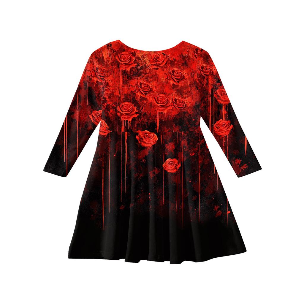 Girls' Summer Princess Dress Halloween Day- Long Sleeve A-Line T-Shirt Dress
