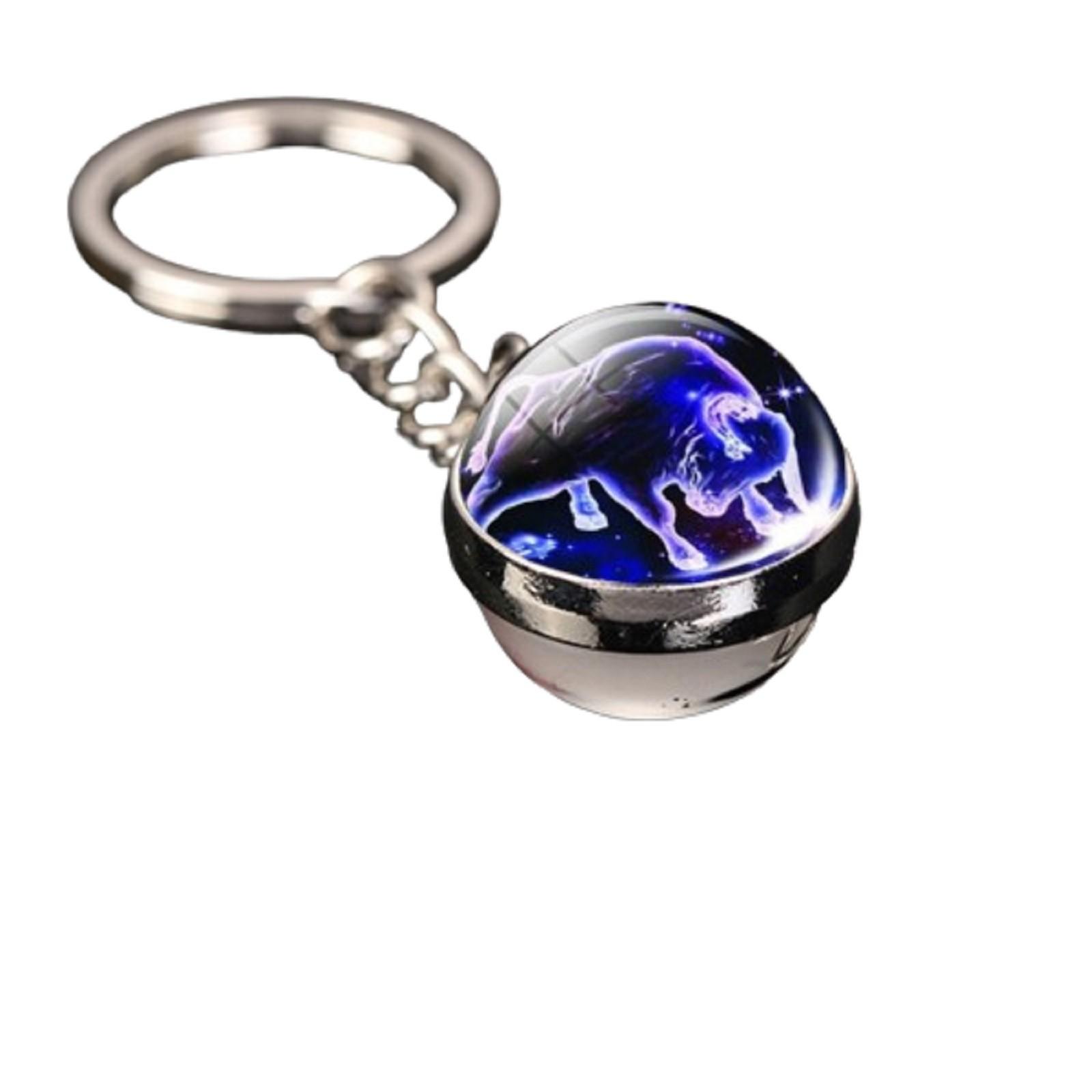 

Брелок для ключей с подвеской в виде сумки с 12 знаками зодиака, светящийся в темноте, с драгоценными камнями, двухсторонний стеклянный шар One Size