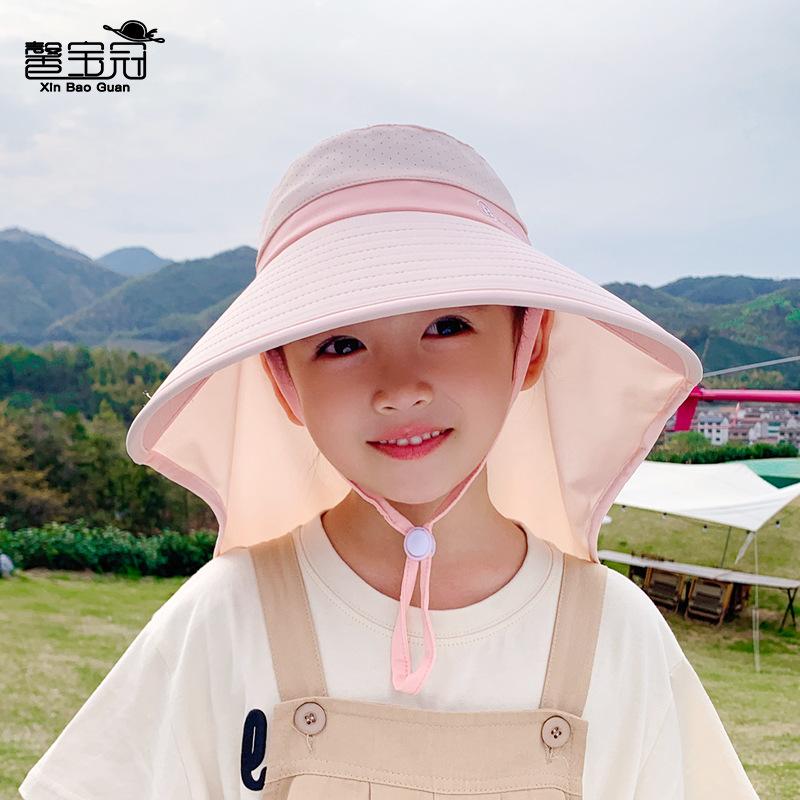 Children's Hat Big Eaves Breathable Sunscreen Hat Boys and Girls Outdoor UV Protection Sun Hat Shawl Neck Bucket Hat