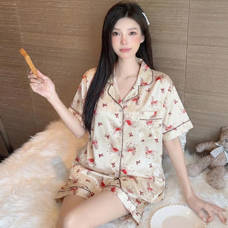 Sommerpyjama aus Eisseide im süßen Stil für Damen – kurzärmlige, coole und stylische Homewear