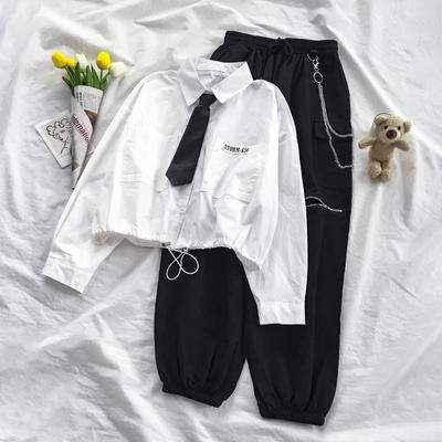 Uniformné súpravy Dámska kórejská verzia Košeľa s dlhým rukávom Študentský preppy štýl Dvojdielna súprava Dámske kombinézy