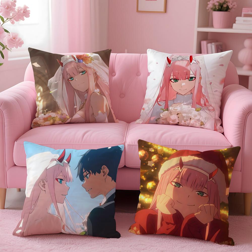 Anime 02 Darling In The Franxx Cushion Cover Cushion Cover Set 4Pcs 50X50 45X45 40X40 Pillowcase Decorative Sofa Home Decor