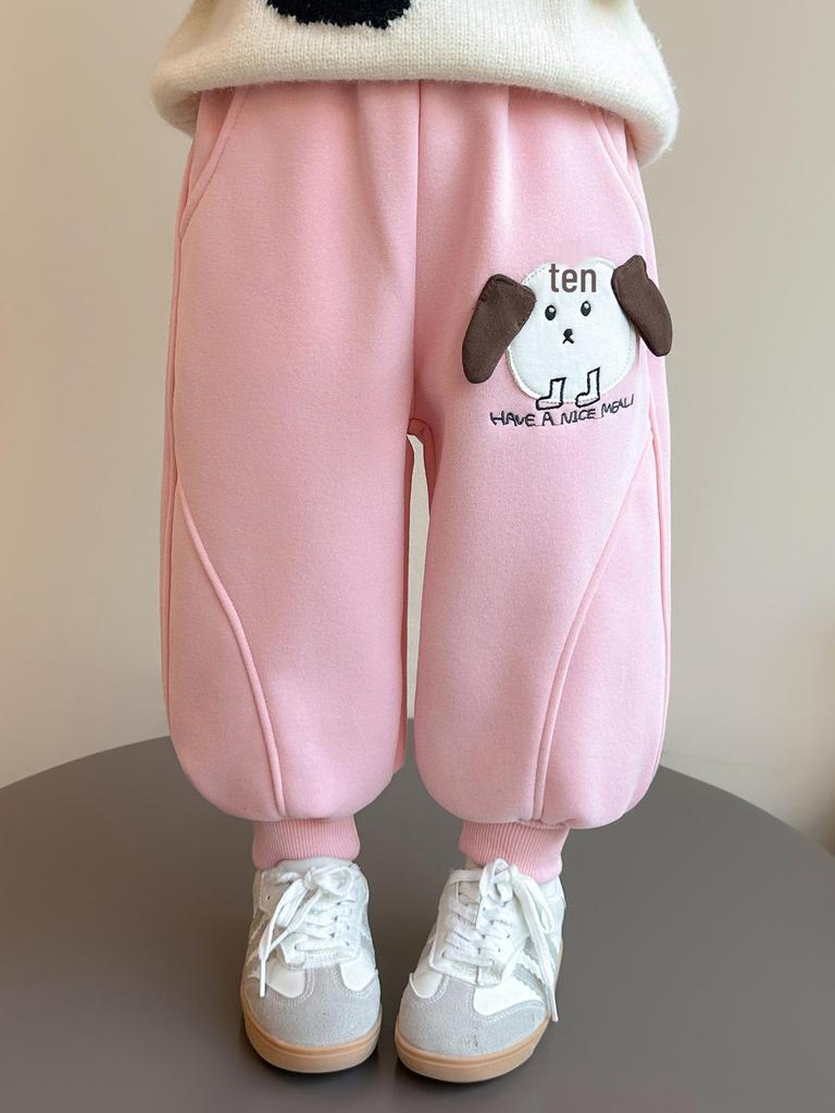 Girls' Cartoon Fleece Sweatpants - Thick, Warm, and Stylish for Autumn/Winter 2025