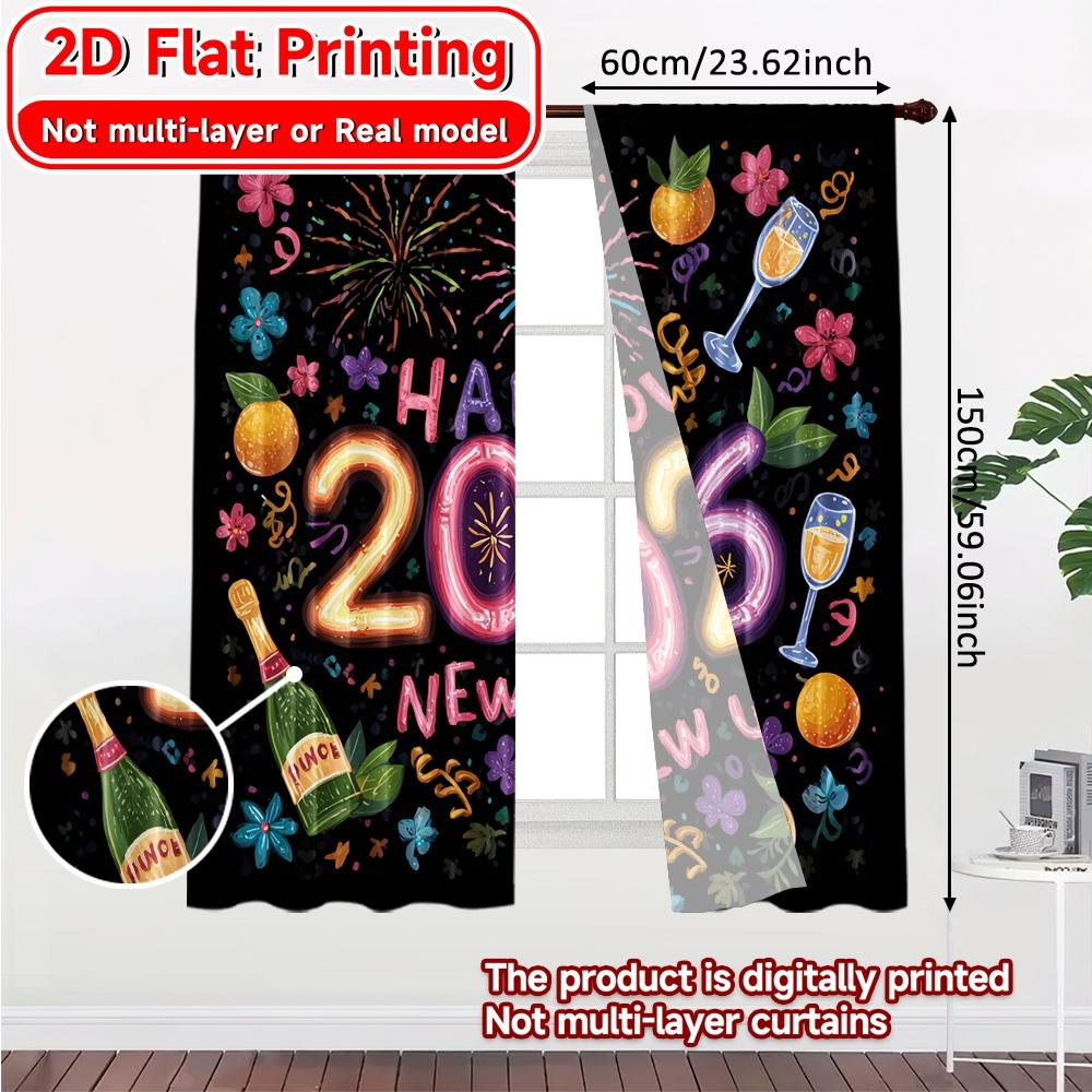 Set Of 2 Flat Printing Newyearbliss Curtain Yarn Curtains Room Decor Perfect Bedroom Living Modern Made Polyester Sitting Window Treatment