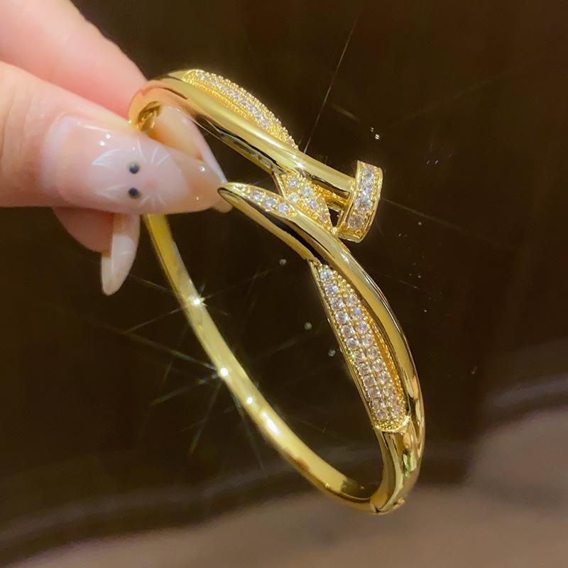 Браслет-манжета с позолотой 18 карат и цирконами в виде банта: Элегантный японско-корейский высококачественный модный браслет