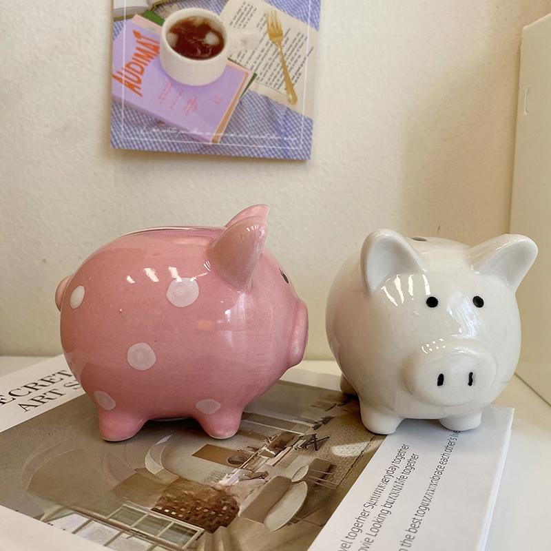 Creative Pig Piggy Bank Ceramics Deposit Jar Saving Box Coin Cash Saving Box for Kids Desk Ornament Accessorie Birthday Gifts