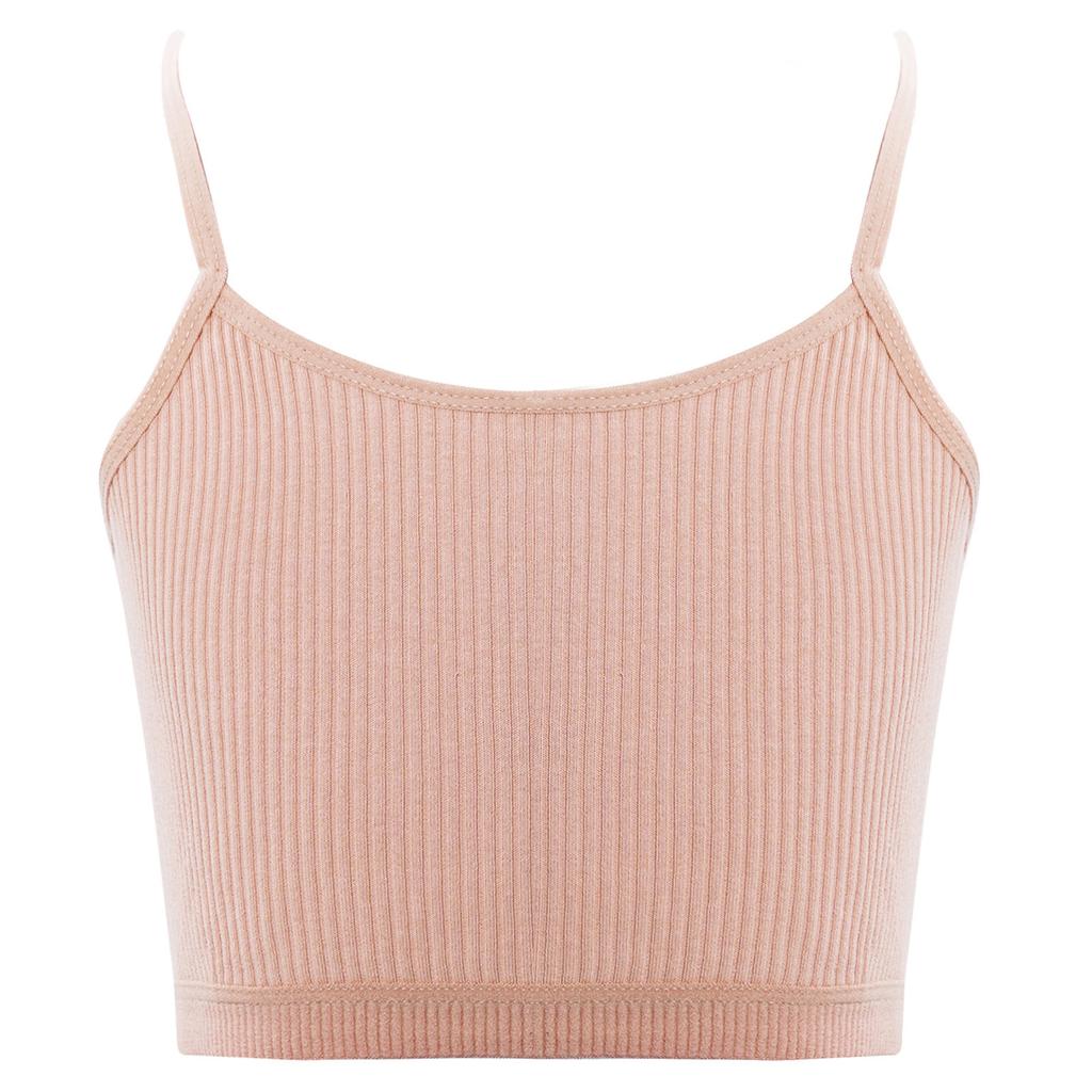 Girls Solid Color Spaghetti Straps Crop Top Ribbed Bra Vest Camisole Sportswear