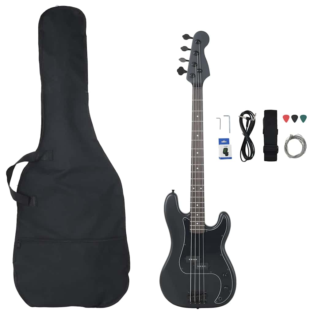 Vidaxl Bass Guitar For Beginners, With Bag, Black, 4/4, 46"