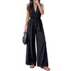 Women Sleeveless V Neck Halter Neck Jumpsuit Wide Leg Elastic Waist Casual One Piece Romper