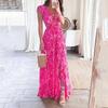 Women's V Neck Sleeveless Maxi Dress Slim Fit High Rise Paisley Print Ruffle Cutout Waist Slit Beach Maxi Dress