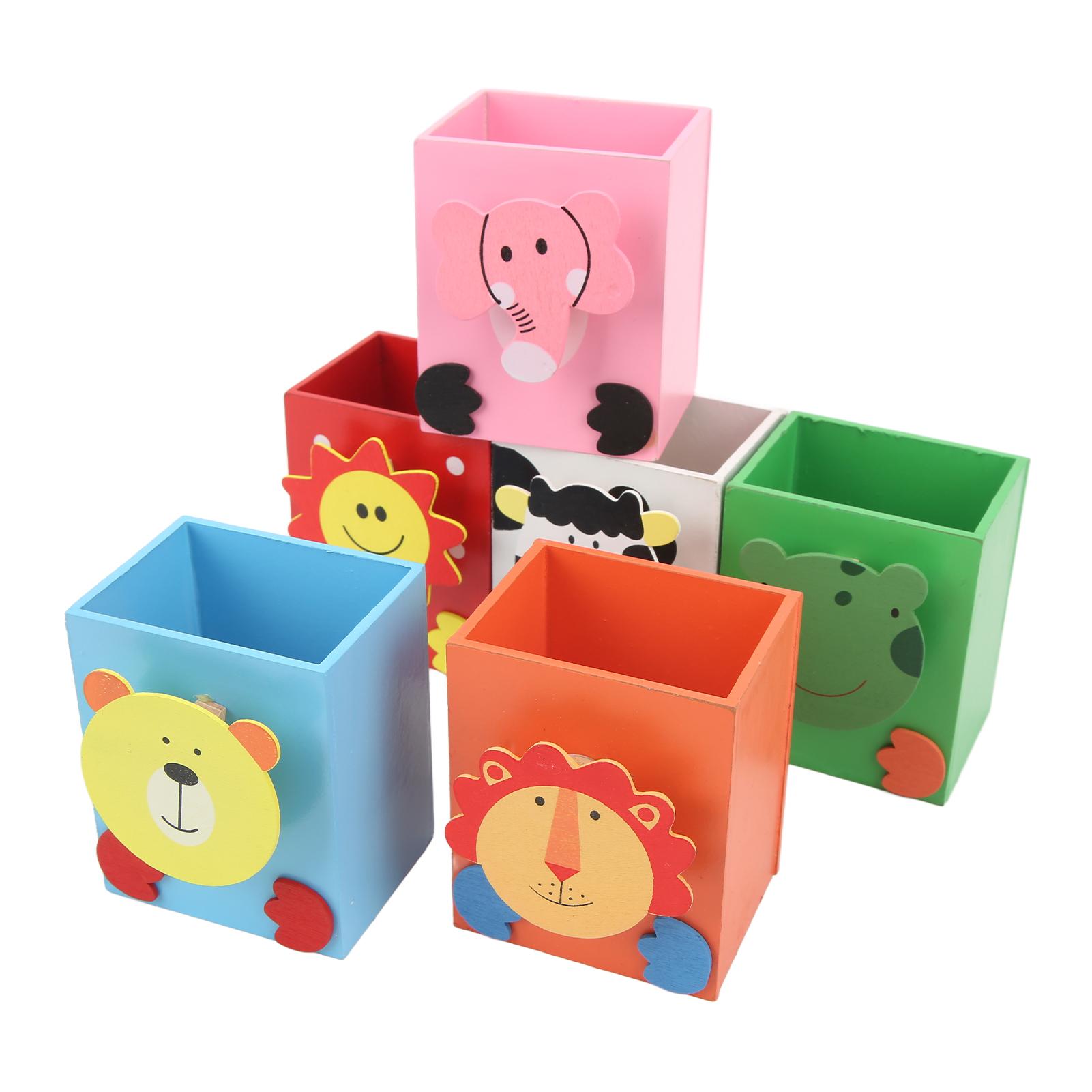 

6 Pcs Wooden Pen Holder Cute Cartoon Colorful Wooden Pen Holder With Message Clip Art School Supplies Desk Organizer