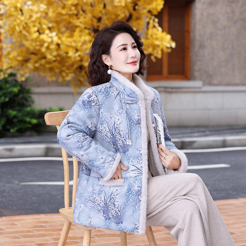 

Mid-aged Women s Thick Velvet Winter Jacket - New Chinese Style Tang Suit 2XL (Recommended for 105-120 jin) синій