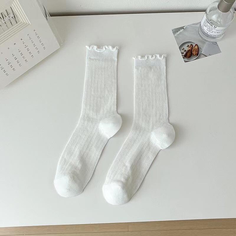 

1 пара женских тонких длинных свободных носков JK Lolita, милые японские однотонные дышащие хлопковые чулки для девочек, весенне-летние чулки one size белый
