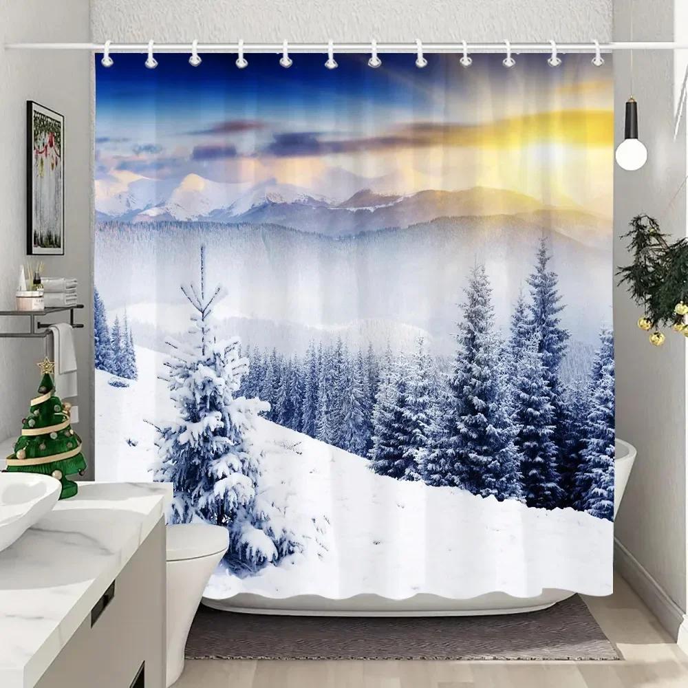

Winter Outdoor Forest Snow Shower Curtain Farmhouse Mountain Landscape Polyester Fabric Washable Shower Curtains Bathroom Decor W60H190(CM)-1 Pcs