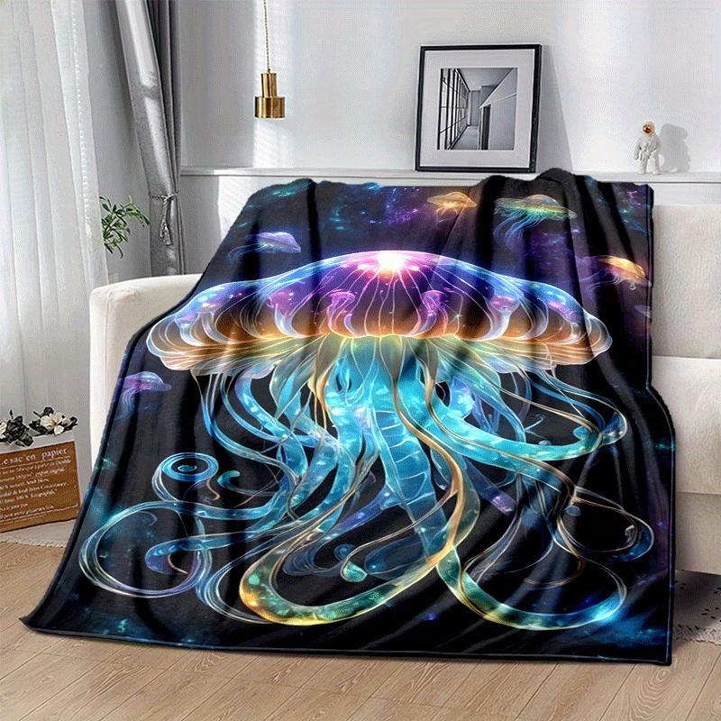 1pc Jellyfish Printing Lightweight Flannel Blanket, Comfortable and Warm Blanket, for Camping Sofa Bed and Couch Office, in All Seasons