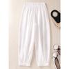 Summer Women's Cotton and Hemp Embroidered Haren Pants Middle Aged and Elderly Large Loose Haren Pants Mom Cropped Pants