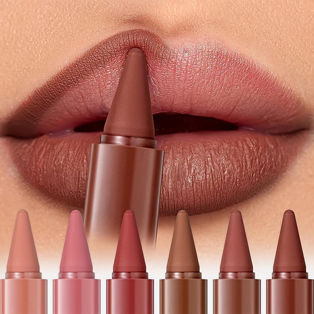 6-color mini lip liner and lipstick pencil, long-lasting waterproof 2-in-1 lip liner and lipstick, sexy matte finish.