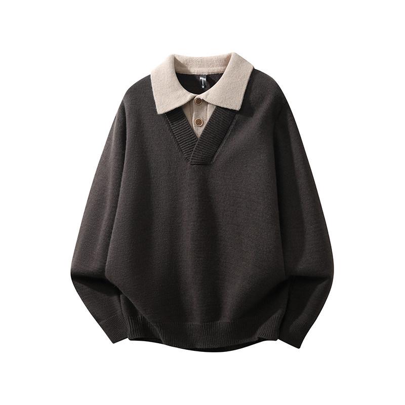 Vintage Style Men's Lapel Sweater: Patchwork Knitwear Pullover for Spring/Autumn